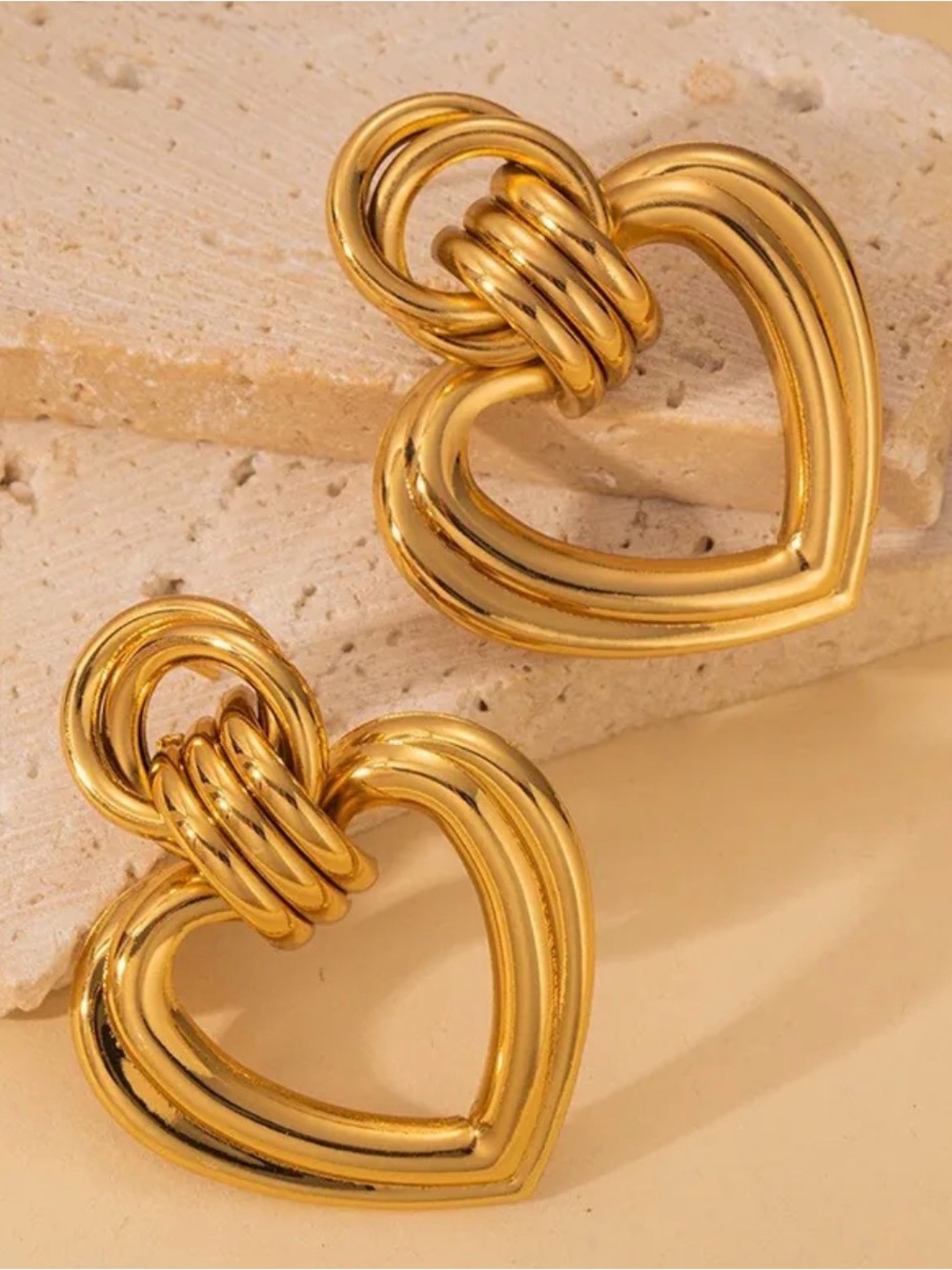 Multi layer 18k gold plated chunky heart shaped earrings for women